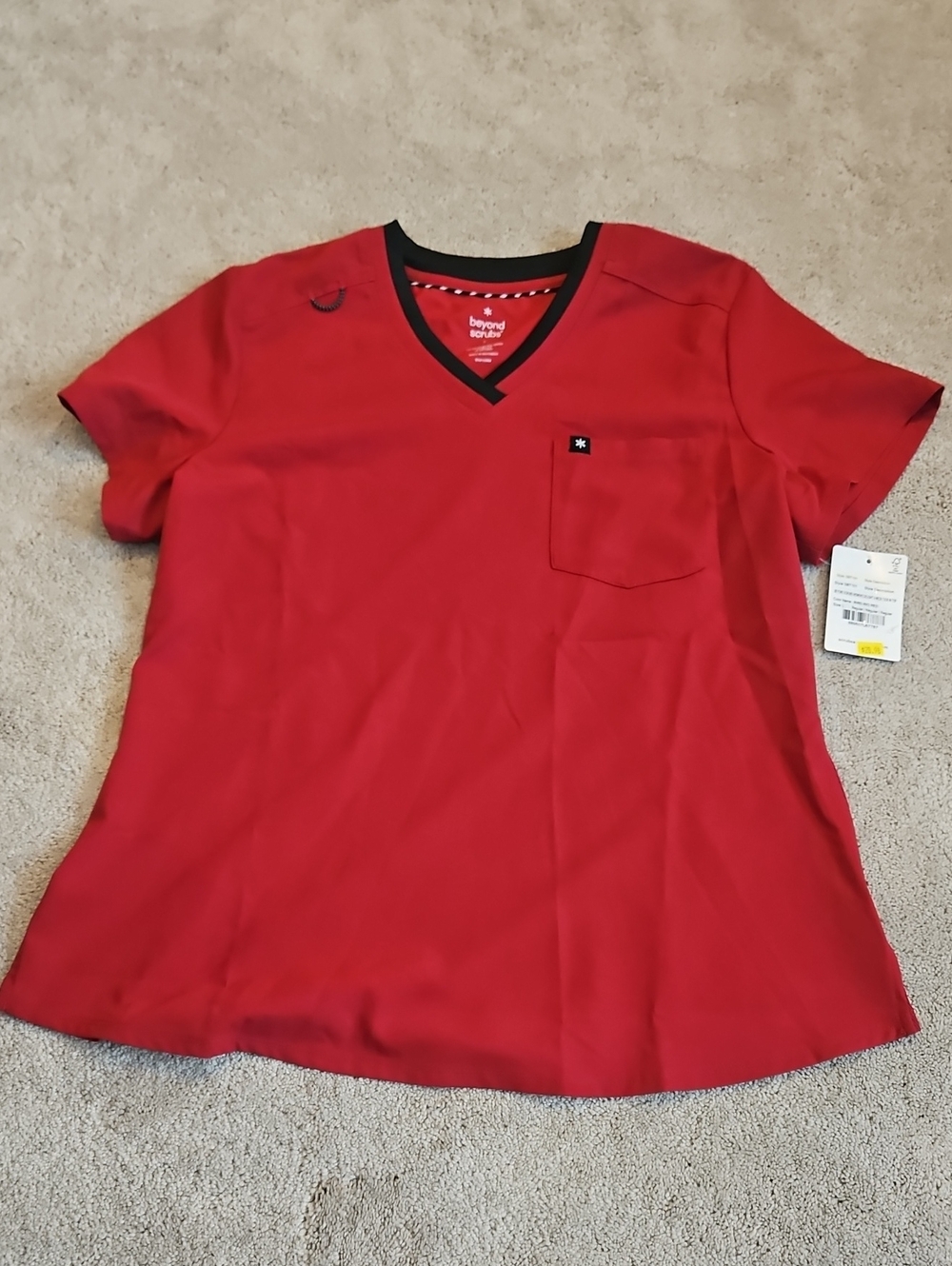 Beyond Scrubs Women's V-Neck Red Tunic Top